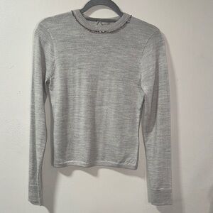 J. Crew Light Gray Long Sleeve Top with Beaded Neckline NWT #6173